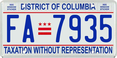 DC license plate FA7935