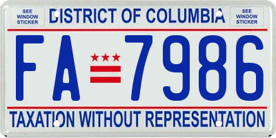 DC license plate FA7986