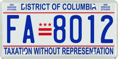 DC license plate FA8012