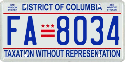 DC license plate FA8034