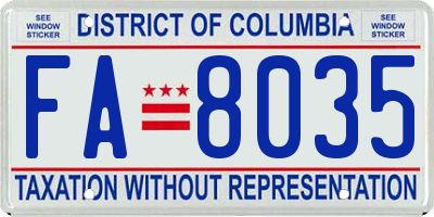 DC license plate FA8035