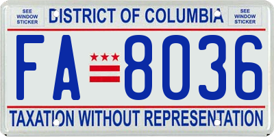 DC license plate FA8036