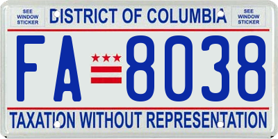 DC license plate FA8038