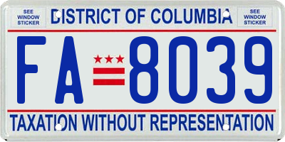 DC license plate FA8039