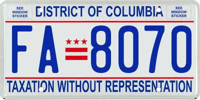 DC license plate FA8070