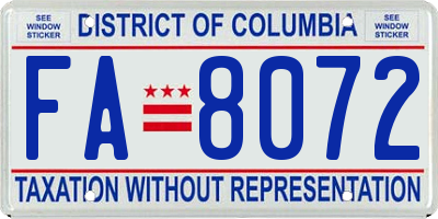 DC license plate FA8072