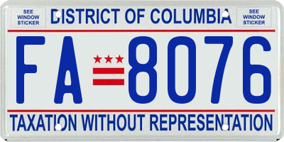 DC license plate FA8076