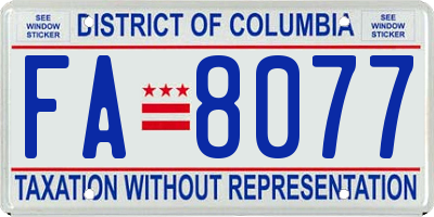 DC license plate FA8077