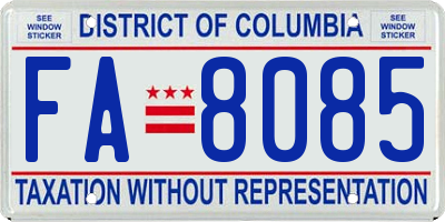 DC license plate FA8085