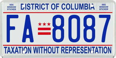 DC license plate FA8087