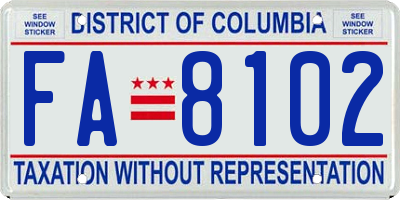 DC license plate FA8102