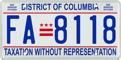 DC license plate FA8118