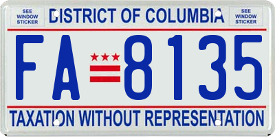 DC license plate FA8135