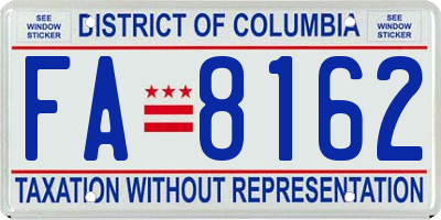 DC license plate FA8162