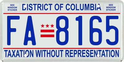 DC license plate FA8165