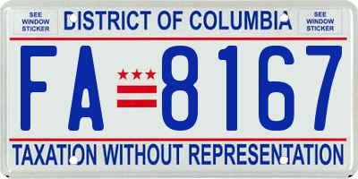 DC license plate FA8167