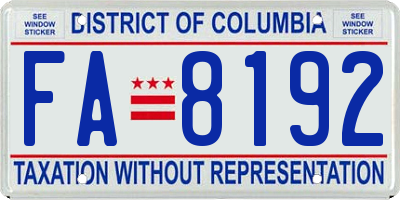 DC license plate FA8192