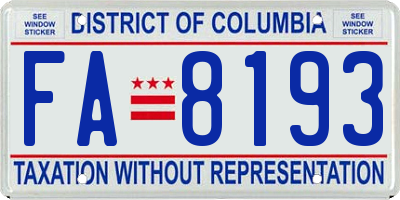 DC license plate FA8193