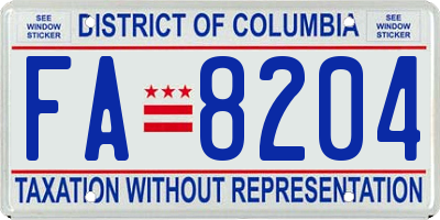 DC license plate FA8204