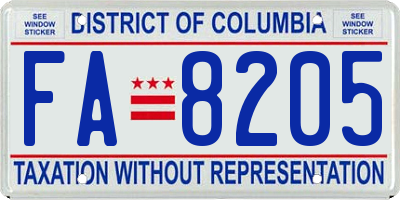 DC license plate FA8205