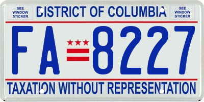 DC license plate FA8227