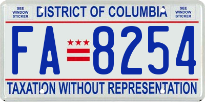 DC license plate FA8254