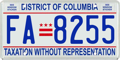 DC license plate FA8255