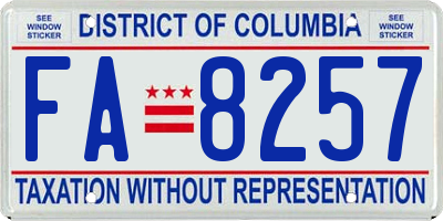 DC license plate FA8257