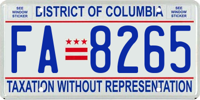 DC license plate FA8265