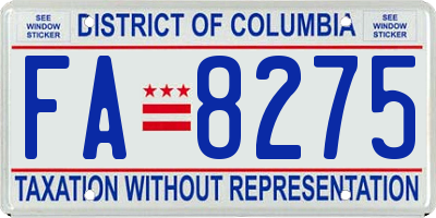 DC license plate FA8275