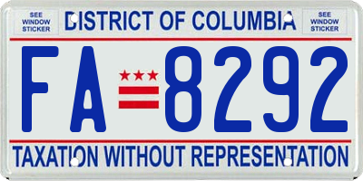 DC license plate FA8292