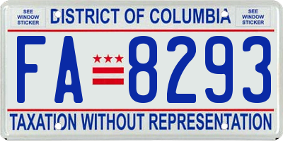 DC license plate FA8293