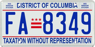 DC license plate FA8349