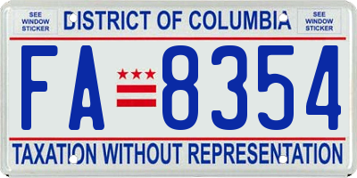 DC license plate FA8354