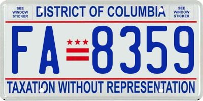 DC license plate FA8359