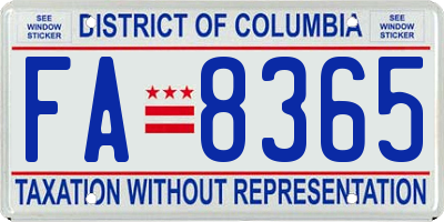 DC license plate FA8365