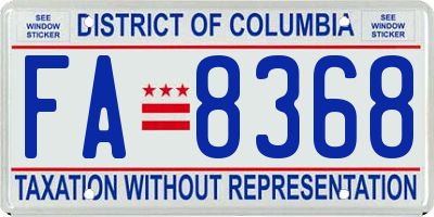 DC license plate FA8368