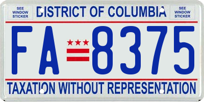 DC license plate FA8375