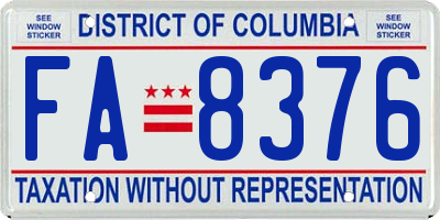 DC license plate FA8376