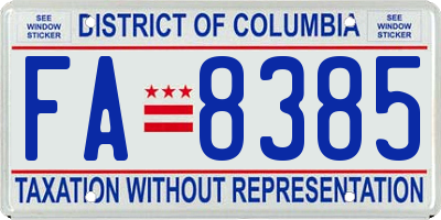 DC license plate FA8385