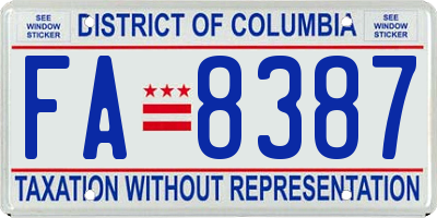 DC license plate FA8387