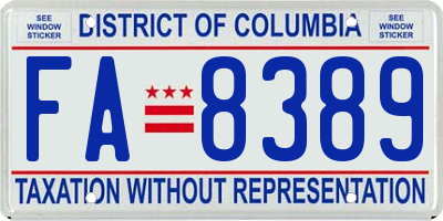 DC license plate FA8389