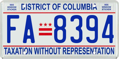 DC license plate FA8394