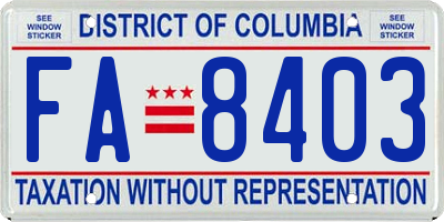 DC license plate FA8403