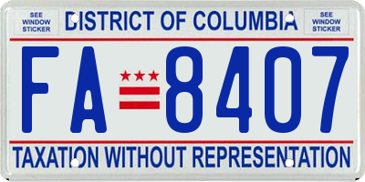 DC license plate FA8407