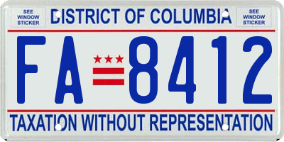 DC license plate FA8412