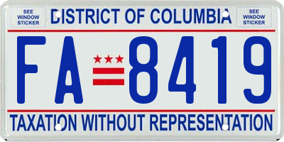 DC license plate FA8419