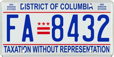 DC license plate FA8432