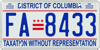 DC license plate FA8433