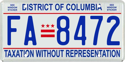 DC license plate FA8472